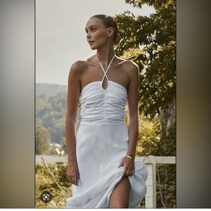 NWT white linen halter dress in midi legnth from Australian brand Dissh. Size 10